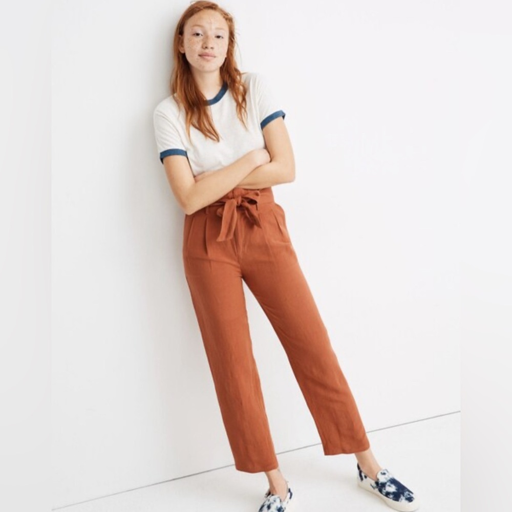 Madewell Tie-front Linen Blend Paperbag Pants